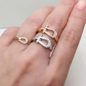 fred/弗雷德force 10马蹄扣满钻细版宽版戒指 18k玫瑰金情侣对戒