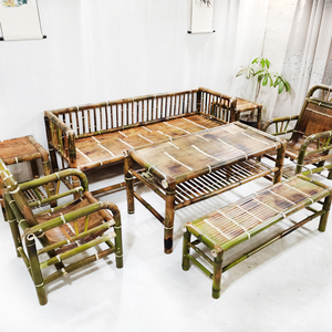 罗汉床泡茶桌椅组合竹子沙发茶几靠背椅长板凳客厅手工竹制品家具