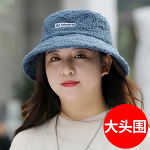 大头围帽子渔夫帽女羊羔毛春秋大脸大头圆脸胖脸适合春季加大盆帽