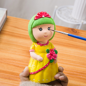 彩绘石膏娃娃儿童涂色绘画玩具创意亲子手工填色陶瓷白胚公主涂鸦