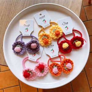 秋冬新款宝宝可爱圆形毛线小花皮筋儿童手工钩织发圈发绳对装