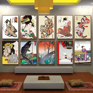 日本餐厅寿司店浮世绘春画日式主卧房间酒店装饰品床头背景墙壁画