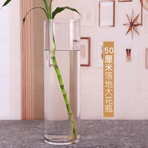 包邮落地客厅摆件插花干花清晰大透明直筒玻璃花瓶水培富贵竹花瓶