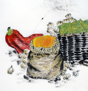 纯手绘四尺斗方客厅书房写意瓜果蔬菜五谷丰登名人字画中国画书画