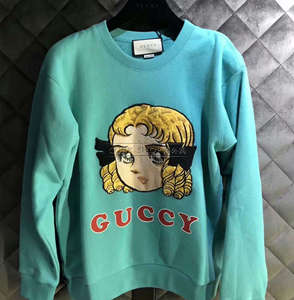 gucci/古奇 guccy 漫画 大眼睛 美少女 花仙子 湖蓝色 套头卫衣