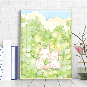 四叶草幸运兔子十字绣2022新款客厅卧室钻石画满钻带框粘贴钻珠绣