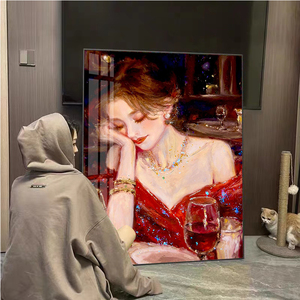 红酒微醺钻石画2024新款餐厅高级感美女人物贴钻砖石画十字绣带框
