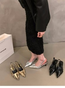代购法式银色小猫跟高跟鞋凉鞋女2024新款夏季气质配裙子尖头单鞋