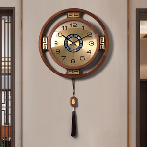 新中式实木钟表创意大气挂钟客厅家用静音时钟挂墙2023新款石英钟