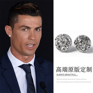 c罗同款耳钉欧美潮流星空银矿石圆形同款ins网红925纯酷简约帅气