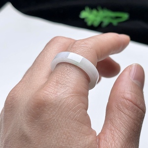 缅甸玉 26号翡翠戒指男 天然a货玉石飘绿玉戒圈 玉指环方戒 平口