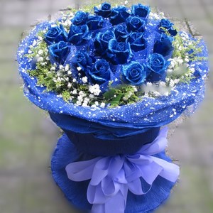 11朵蓝色玫瑰蓝色妖姬精美包装七夕节生日花束汕头鲜花实体店