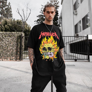 vintage metallica金属摇滚乐队vtg火焰骷髅fog复古做旧短袖tee恤