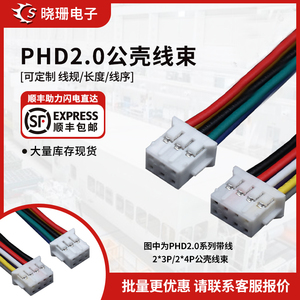 PHD2.0mm双排端子线连接线2*2p-2*12p单双头电子线26awg线束加工