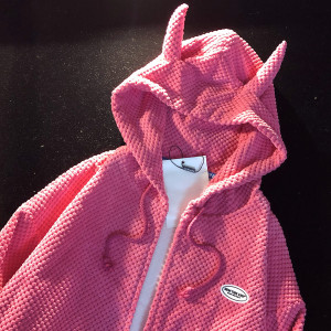 ray of hope 粉红抱抱龙 华夫格连帽开衫外套秋情侣装卫衣潮牌ins