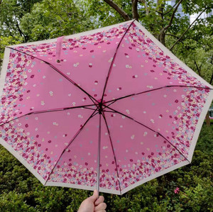 包邮外单超轻小花朵防风弯柄3折晴雨伞折叠伞太阳伞遮阳伞