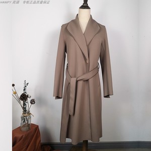 妃萱歌瑞莎r21z002青果领包边修身空气层弹力风衣22春女中长毛边