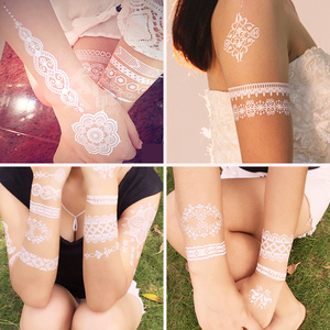 白色纹身贴防水蕾丝大腿贴持久女写真新娘遮疤痕手臂手环纹身贴纸
