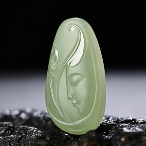 和田玉观音玉牌男女款菩萨吊坠侧脸观音玉佩天然青白玉晴水色挂件