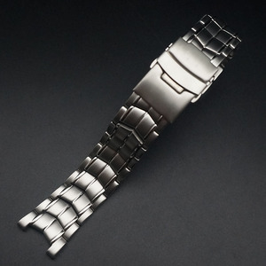手表配件适配卡西欧表带ef-524系列实心钢表带5051双保险扣银色22