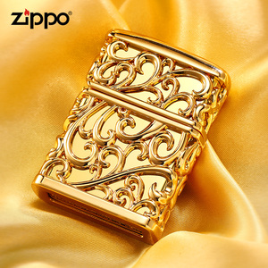 zippo之宝正版打火机官方正品重盔甲18k镀金战衣富贵花zipoo男士