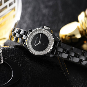 chanel香奈儿j12系列黑色陶瓷精钢镶真钻石英中古二手女表h5235