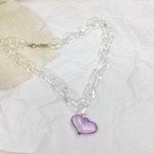 一件包邮手作亚克力透明锁扣土酷少女紫色爱心锁骨链项链短款项圈
