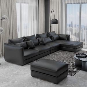 极简真皮沙发头层牛皮黑色皮沙发现代简约客厅北欧组合小户型整装