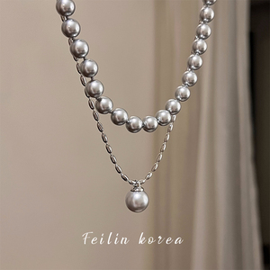 真多麻灰色珍珠项链配饰颈链今年流行的高端叠戴锁骨链女时尚轻奢