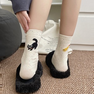 CrazySox 日系猫和天妇罗AB袜子趣味插画个性设计袜点子纱中筒袜