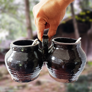 双头油盐罐老式传统油盐坛子复古调料罐土陶调料盒调味罐盐罐子