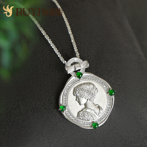 希腊女神银币吊坠天然阳绿翡翠项链s925纯银复古小众轻奢高级感