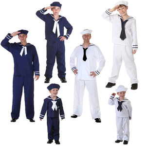 cosplay万圣节儿童节成人儿童蓝色白色美国水兵水手海员亲子服装