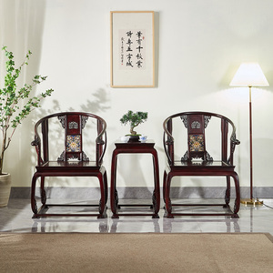 红木家具赞比亚血檀景泰蓝皇宫椅三件套新中式仿古实木太师椅圈椅