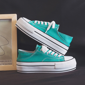 厚底帆布鞋女两穿踩跟可踩脚增高小众设计感2022年新款系带半拖春