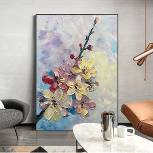 玄关纯手绘油画梅花卉餐厅客厅丙烯抽象装饰画竖版厚肌理刀画挂画