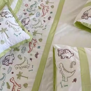 EASY家纺 刺绣 恐龙图案 白绿色卡通可爱儿童 外贸床品纯全棉被套