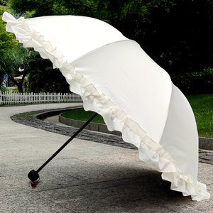 夏季小清新防晒防紫外线黑胶荷叶花边纯色太阳伞三折叠少女晴雨伞