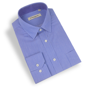 克莱蒙斯clreimens长袖男全棉蓝白竖条纹镶花领商务正装衬衫