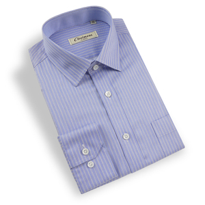克莱蒙斯clreimens春季商务正装蓝黑竖条纹dp全棉免烫长袖男衬衫