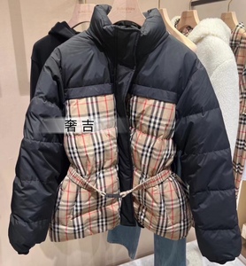 【奢吉】burberry 博柏利 女士新款腰带格纹拼色战马双面穿羽绒服