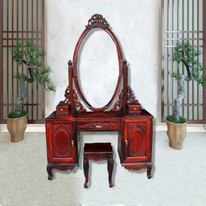 红木家具老挝大红酸枝木梳妆台化妆桌凳卧室中式雕花交趾黄檀古典