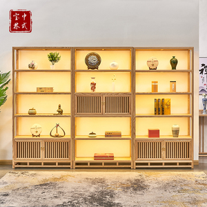 新中式实木博古架白蜡木茶叶茶饼展柜玉器瓷器展示架店铺货柜货架