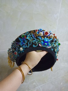 汉阁定制儿童旗头钿子合金滴油蓝款