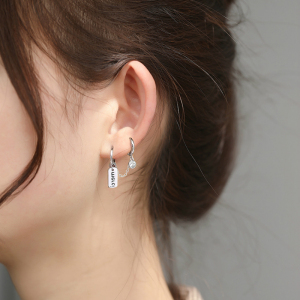 一耳两洞耳环女925银针双耳洞连体耳钉一体式耳骨耳扣气质耳饰