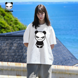 Hipanda你好熊猫设计潮牌经典熊猫短袖T恤男2024夏季新款情侣时尚