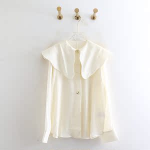 结系绳a字大领子上衣荷叶边娃娃尖领宽松百搭衬衫女飞2014927128