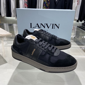 现货lanvin浪凡 22春夏新款 男士黑色低帮休闲板鞋 金色字母刺绣