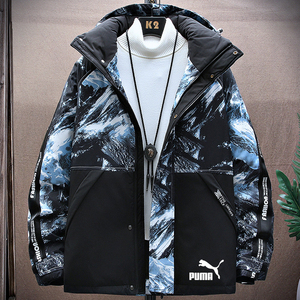 puma彪马2021年冬季蓝色雪山羽绒服男白鸭绒冬装潮流帅气连帽外套