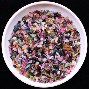 天然碧玺碎石摆件彩色水晶碎石水晶石原石毛料花瓶装饰美甲石头